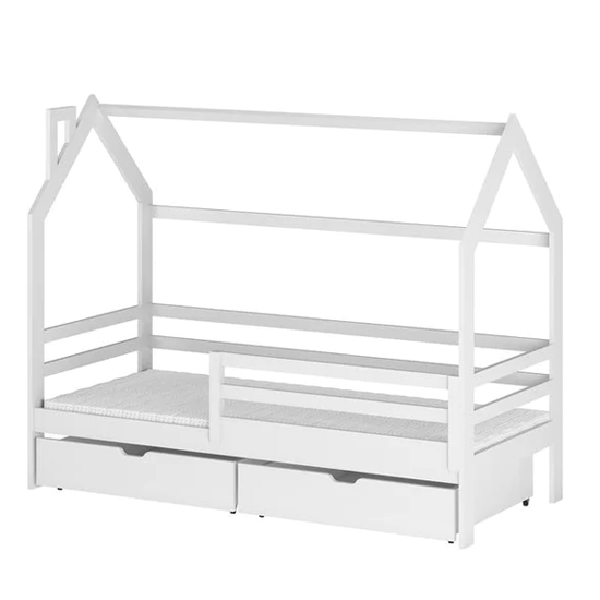 Leeds Storage Wooden Single Bed In White With Foam Mattress