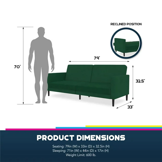 Leeds Velvet Sofa Bed With Black Legs In Green