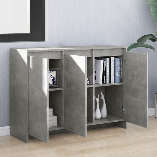 Leehi Wooden Sideboard With 3 Doors In Concrete Effect