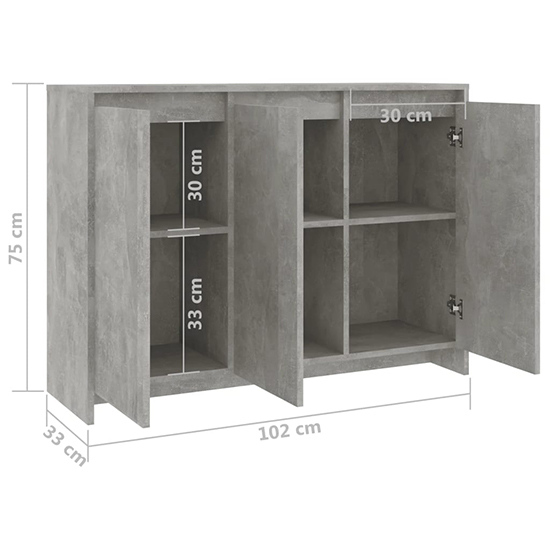 Leehi Wooden Sideboard With 3 Doors In Concrete Effect