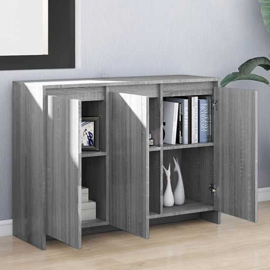Leehi Wooden Sideboard With 3 Doors In Grey Sonoma Oak