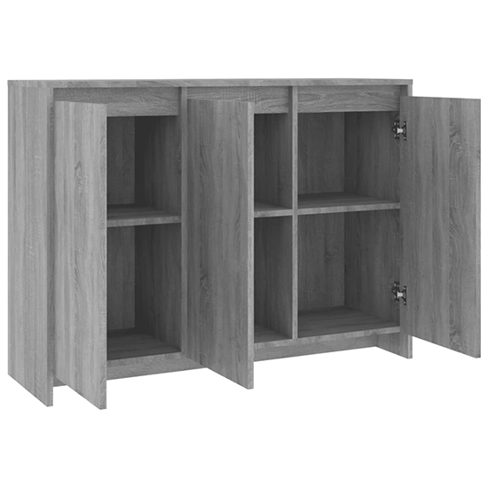 Leehi Wooden Sideboard With 3 Doors In Grey Sonoma Oak