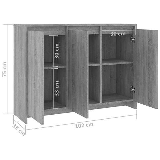 Leehi Wooden Sideboard With 3 Doors In Grey Sonoma Oak