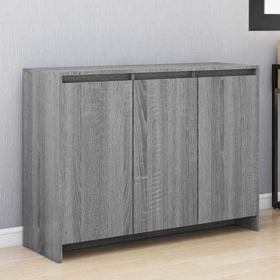 leehi wooden sideboard with 3 doors in grey sonoma oak