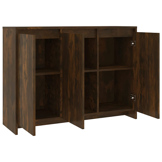 Leehi Wooden Sideboard With 3 Doors In Smoked Oak