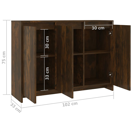 Leehi Wooden Sideboard With 3 Doors In Smoked Oak_6