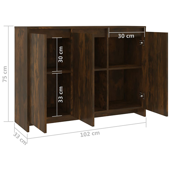 Leehi Wooden Sideboard With 3 Doors In Smoked Oak