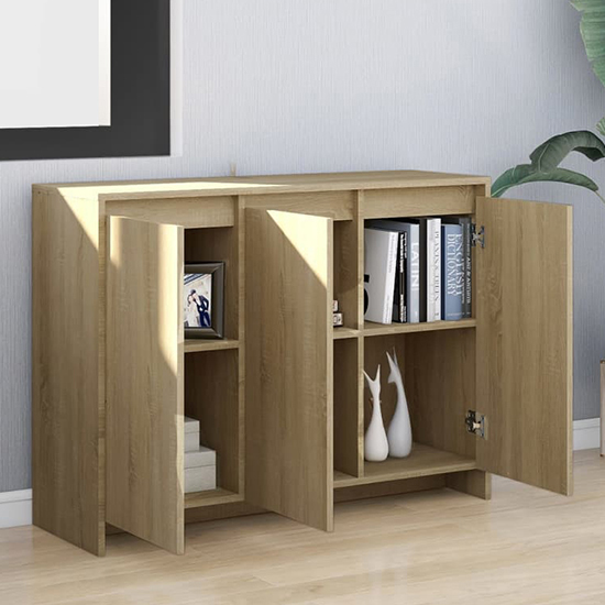 Leehi Wooden Sideboard With 3 Doors In Sonoma Oak