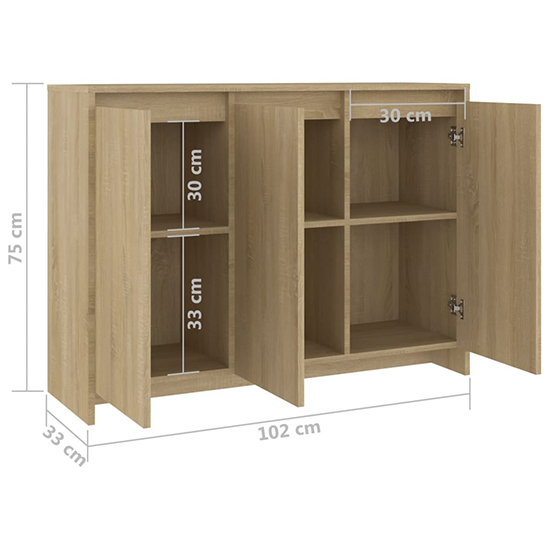 Leehi Wooden Sideboard With 3 Doors In Sonoma Oak