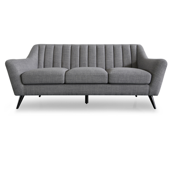 Leeor Linen Fabric 3 Seater Sofa In Grey With Black Metal Legs