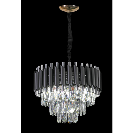 Photo of Leeza round large chandelier ceiling light in silver