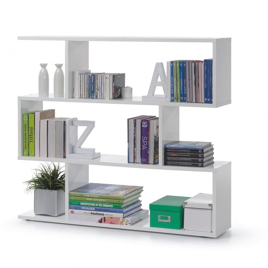 Adonia Stylish Wide Bookcase In High Gloss White With 3 Tiers