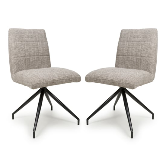 Read more about Legain oatmeal fabric dining chairs with black legs in pair