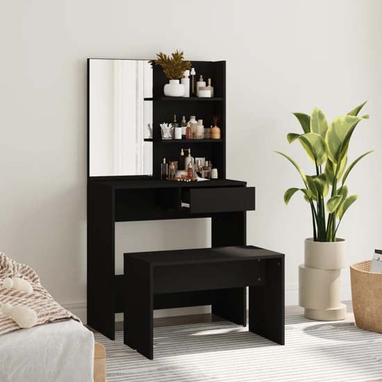 Product photograph of Legian Wooden Dressing Table With Stool In Black from Furniture in Fashion
