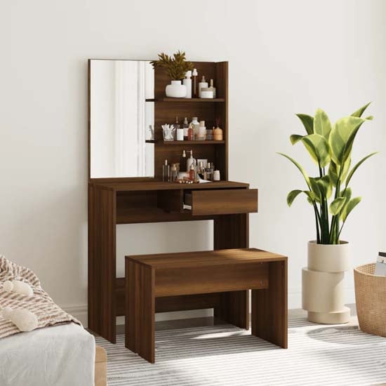 Product photograph of Legian Wooden Dressing Table With Stool In Brown Oak from Furniture in Fashion