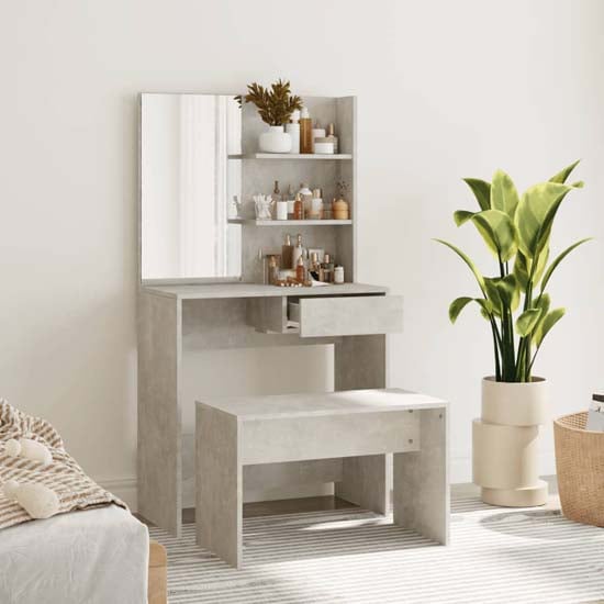 Product photograph of Legian Wooden Dressing Table With Stool In Concrete Effect from Furniture in Fashion