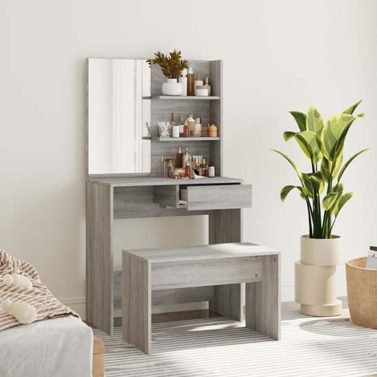 Product photograph of Legian Wooden Dressing Table With Stool In Grey Sonoma Oak from Furniture in Fashion