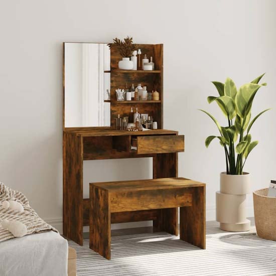 Product photograph of Legian Wooden Dressing Table With Stool In Smoked Oak from Furniture in Fashion