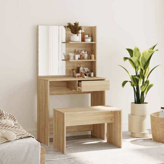 Product photograph of Legian Wooden Dressing Table With Stool In Sonoma Oak from Furniture in Fashion