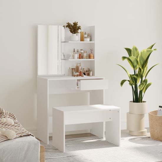 Product photograph of Legian Wooden Dressing Table With Stool In White from Furniture in Fashion