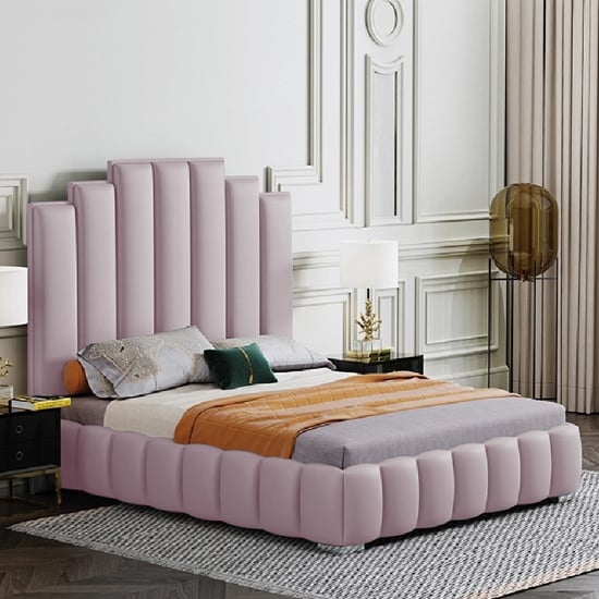 Product photograph of Leica Plush Velvet Double Bed In Pink from Furniture in Fashion