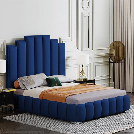 Leica Plush Velvet Small Double Bed In, Blue Small Double Bed Frame