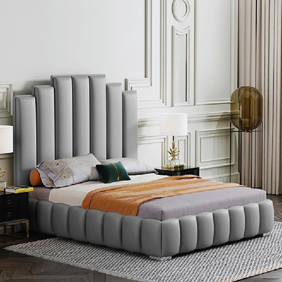 Product photograph of Leica Plush Velvet Small Double Bed In Grey from Furniture in Fashion