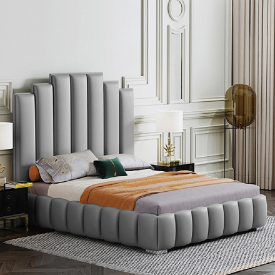 Leica Plush Velvet Super King Size Bed In Grey Furniture in Fashion