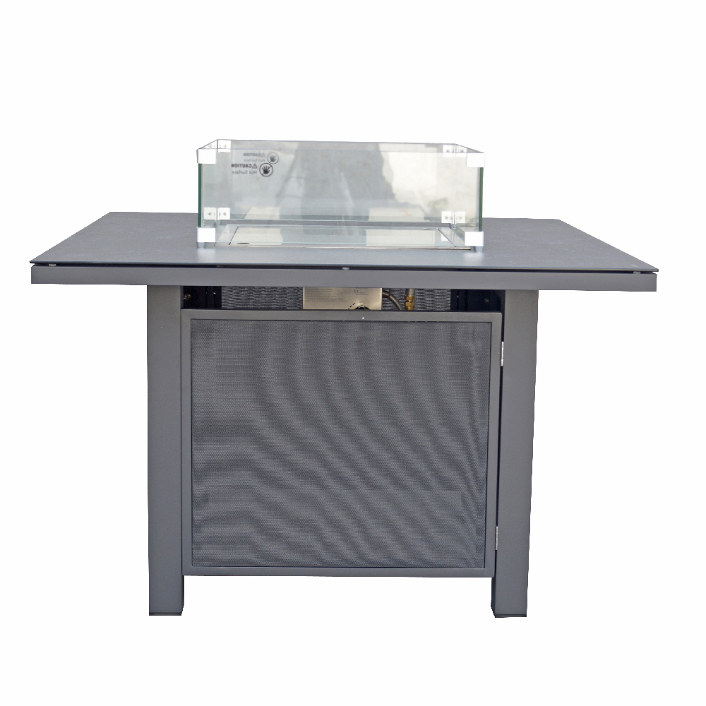 Leicester Glass Top Garden Square Gas Firepit Table In Grey