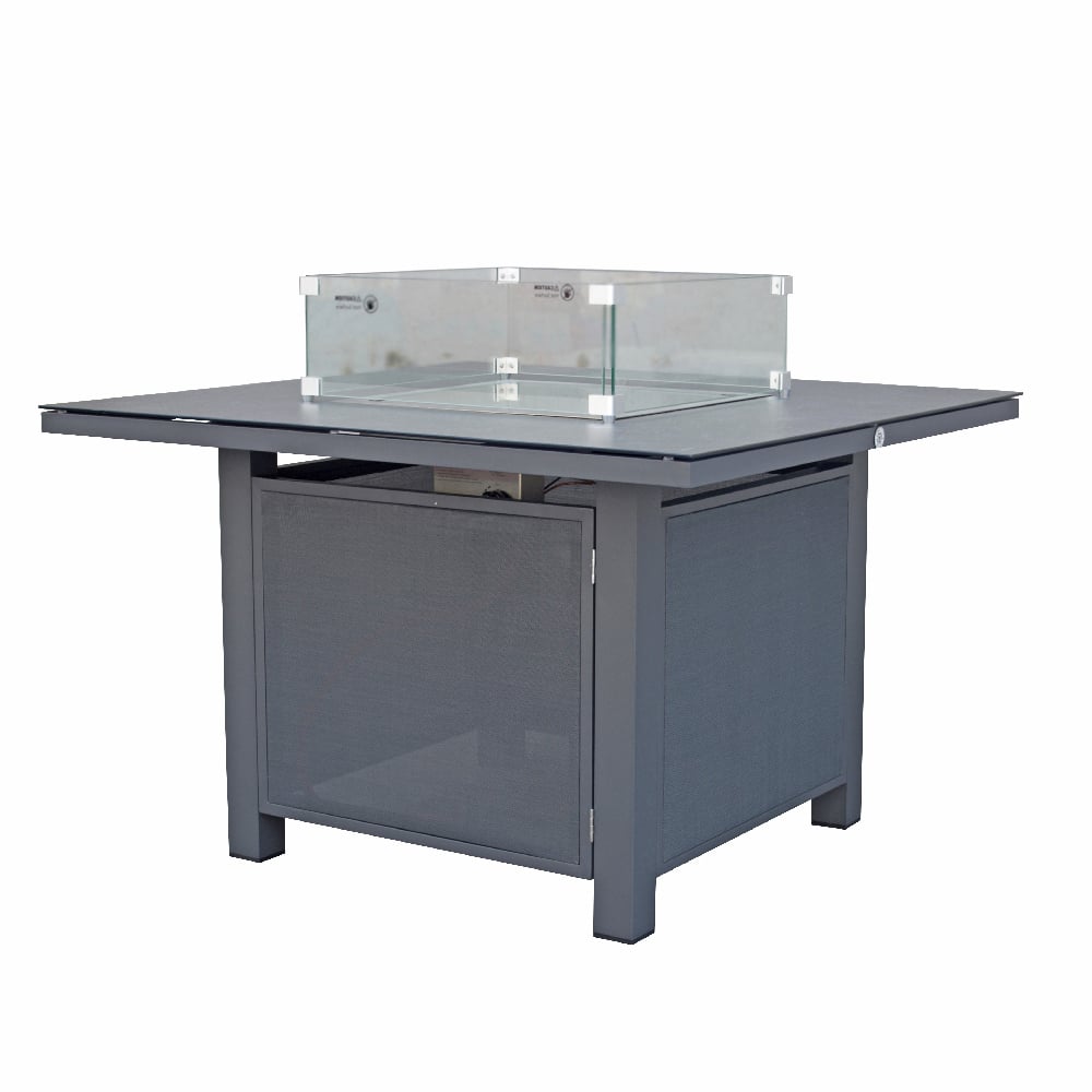 Product photograph of Leicester Glass Top Garden Square Gas Firepit Table In Grey from Furniture in Fashion
