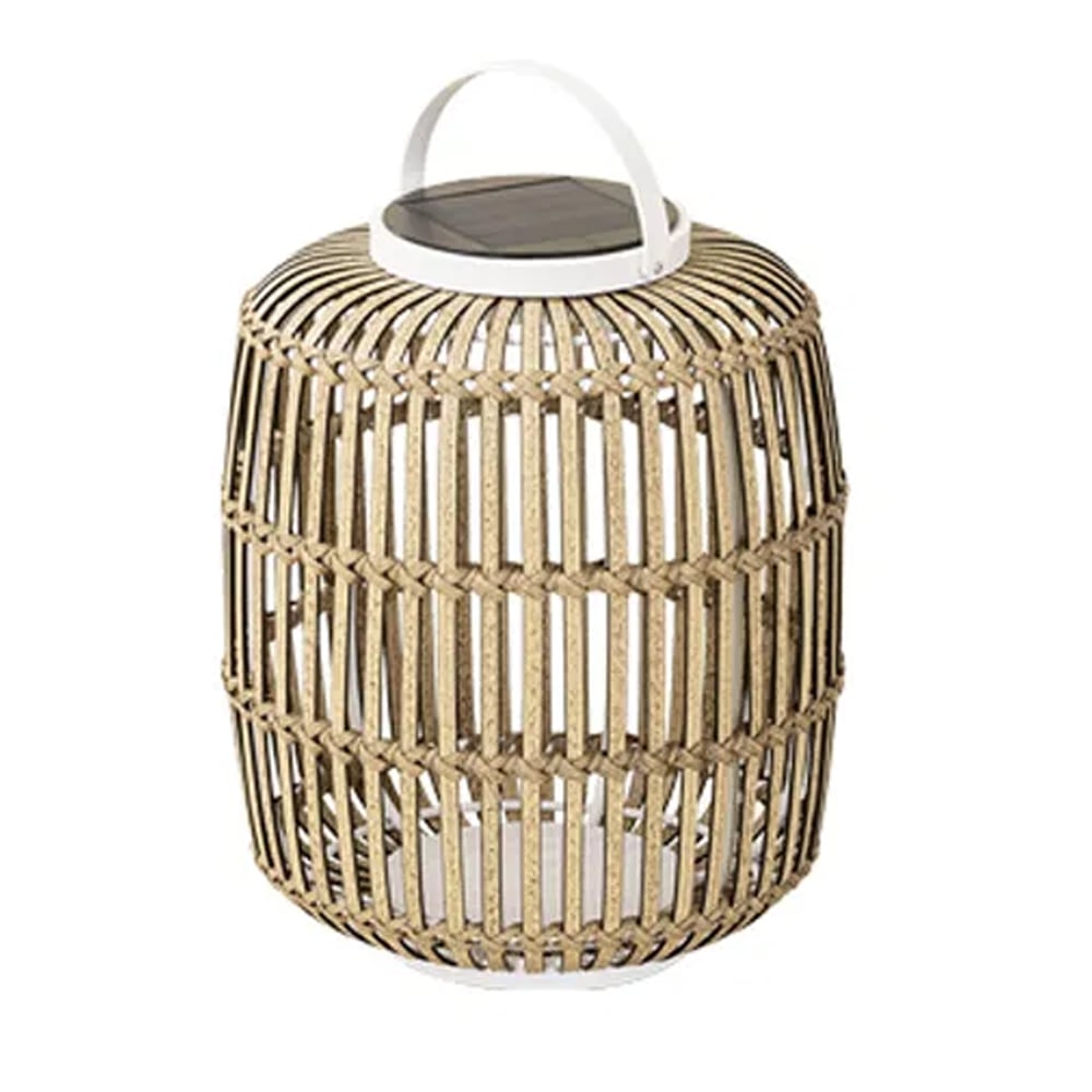 Leicester Large Rattan Solar Lantern In White And Sand