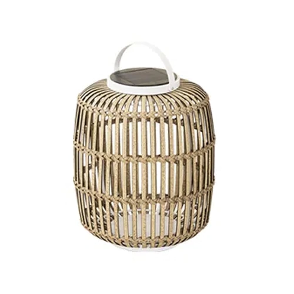 Leicester Small Rattan Solar Lantern In White And Sand