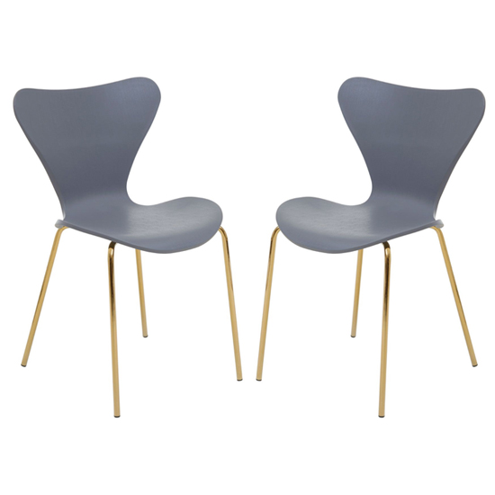 Read more about Leila grey plastic dining chairs with gold metal legs in a pair