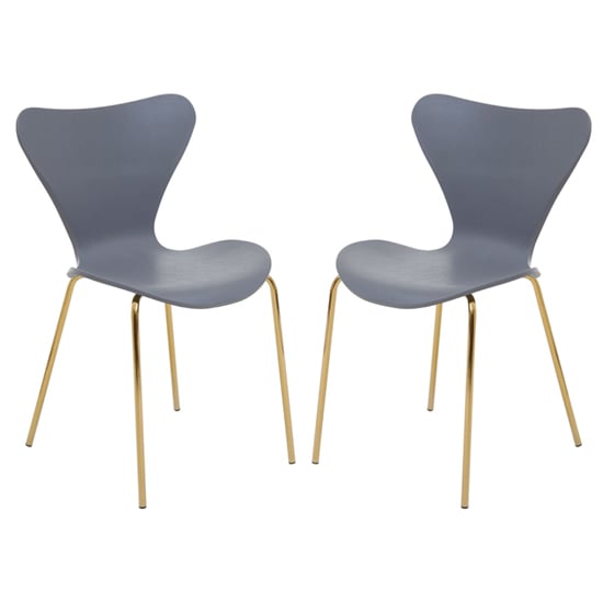 Leila Grey Plastic Dining Chairs With Gold Metal legs In A Pair