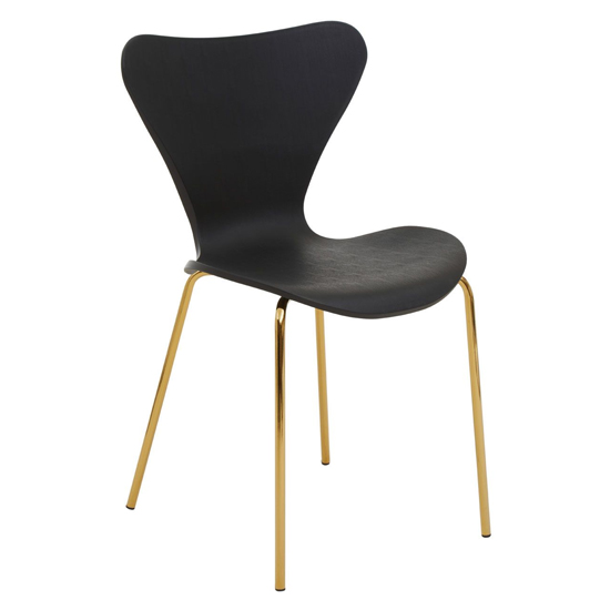 Read more about Leila plastic dining chair with gold metal legs in black