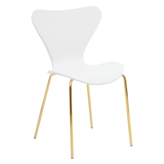 Photo of Leila plastic dining chair with gold metal legs in white
