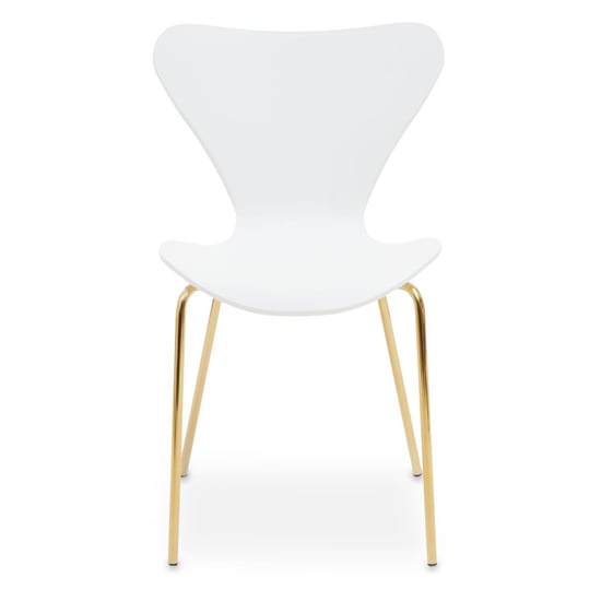 Leila White Plastic Dining Chairs With Gold Metal legs In A Pair