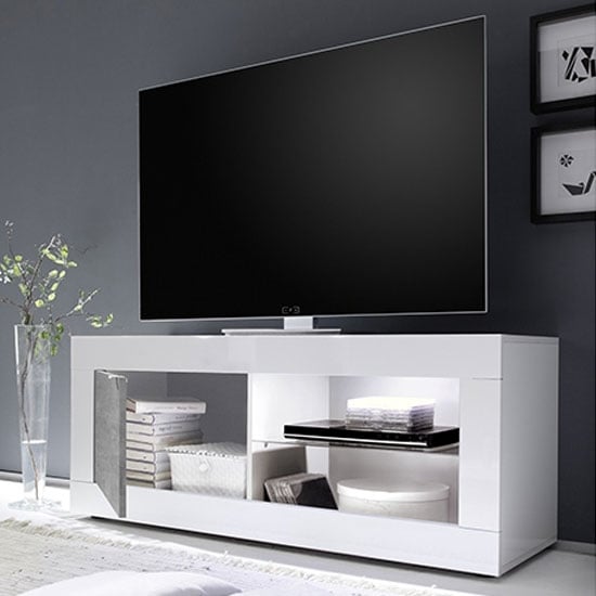 Taylor 1 Door TV Stand In White High Gloss And Cement Effect_2