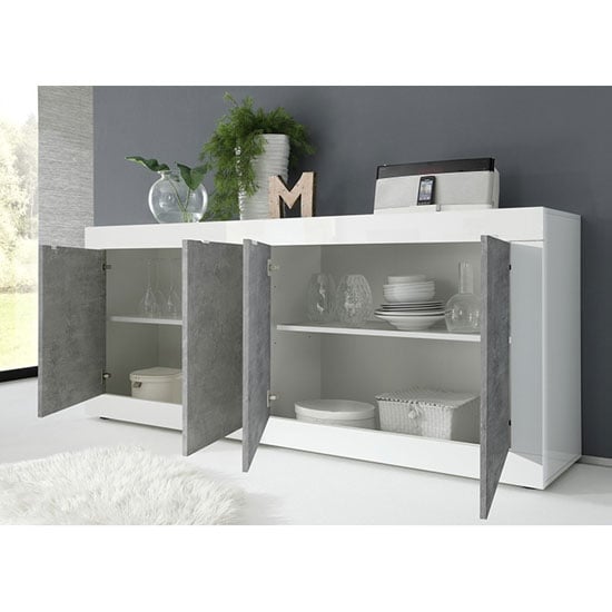 Taylor 4 Doors Sideboard In White High Gloss And Cement Effect_2