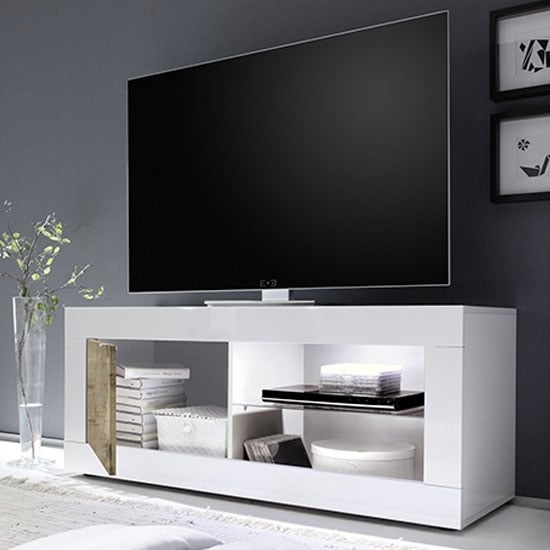 Taylor Wooden 1 Door TV Stand In White High Gloss And Pero_2