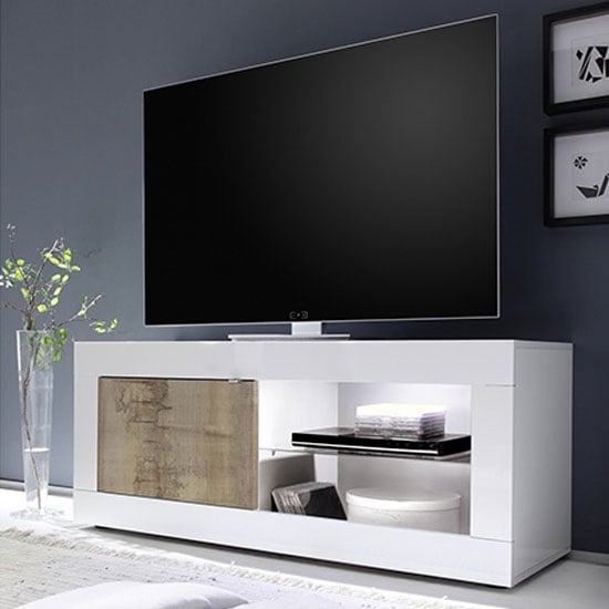 Photo of Taylor wooden 1 door tv stand in white high gloss and pero