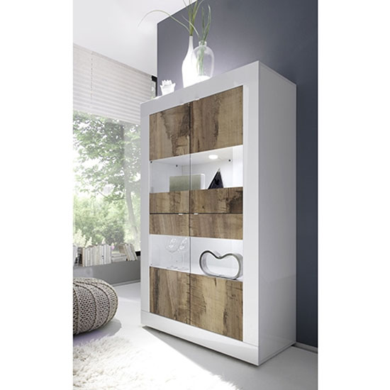 Photo of Taylor wooden display cabinet in white high gloss and pero