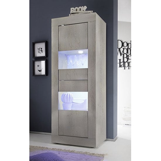 Taylor LED Wooden Display Cabinet In White Pine With 2 Doors
