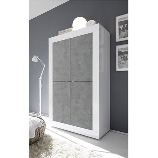 Read more about Taylor wooden highboard in white high gloss and cement effect