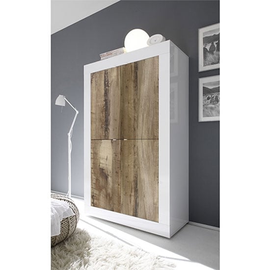 Taylor Wooden Highboard In White High Gloss And Pero