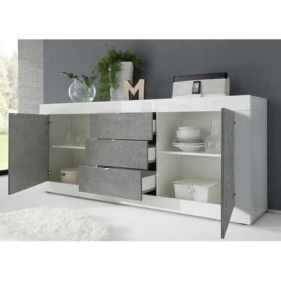 Taylor Wooden Sideboard In White High Gloss And Cement Effect_2