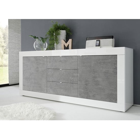 Taylor Wooden Sideboard In White High Gloss And Cement Effect_1