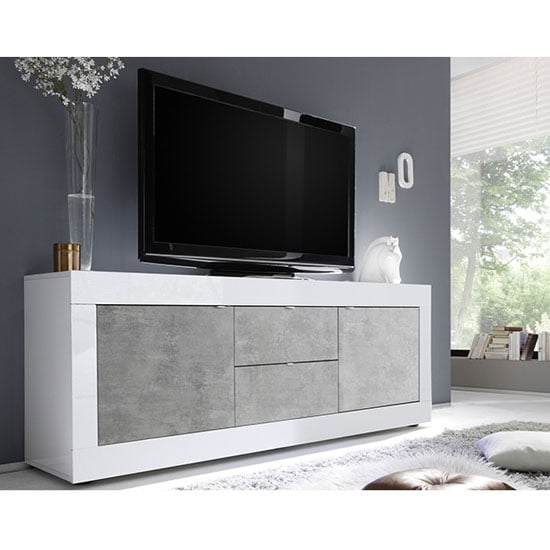 Photo of Taylor high gloss tv sideboard in white and cement effect