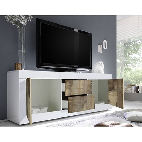 Taylor High Gloss TV Sideboard In White High Gloss And Pero_2