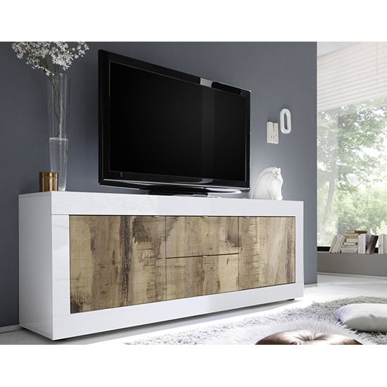 Product photograph of Taylor High Gloss Tv Sideboard In White High Gloss And Pero from Furniture in Fashion